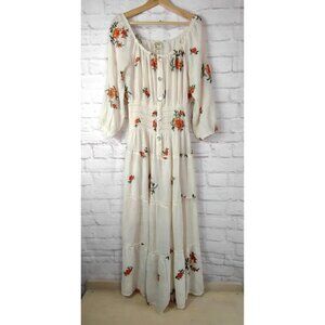 FIG & FLOWER Anthropologie Cottagecore Floral Embroidered Tiered Maxi Size XL